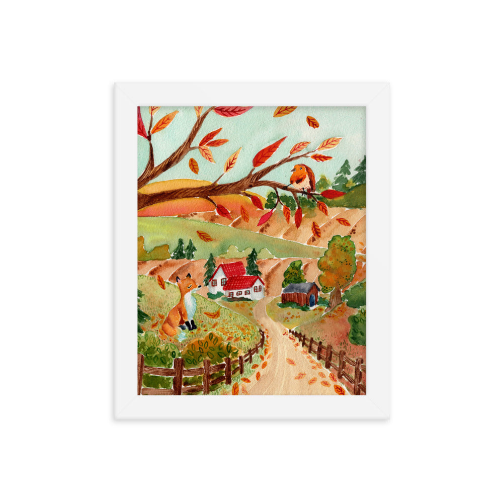 Framed poster - Autumn Scene with Fox & Robin