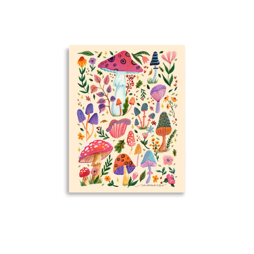 Whimsical Autumn Mushrooms Poster • Watercolor Woodland Florals & Fall Nature Wall Art • Cozy Seasonal Illustration Print - SANDRAAS