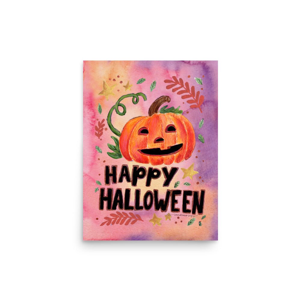 Happy Halloween Pumpkin Poster 🎃✨ | Watercolor Illustration – Cozy Spooky Wall Art - SANDRAAS