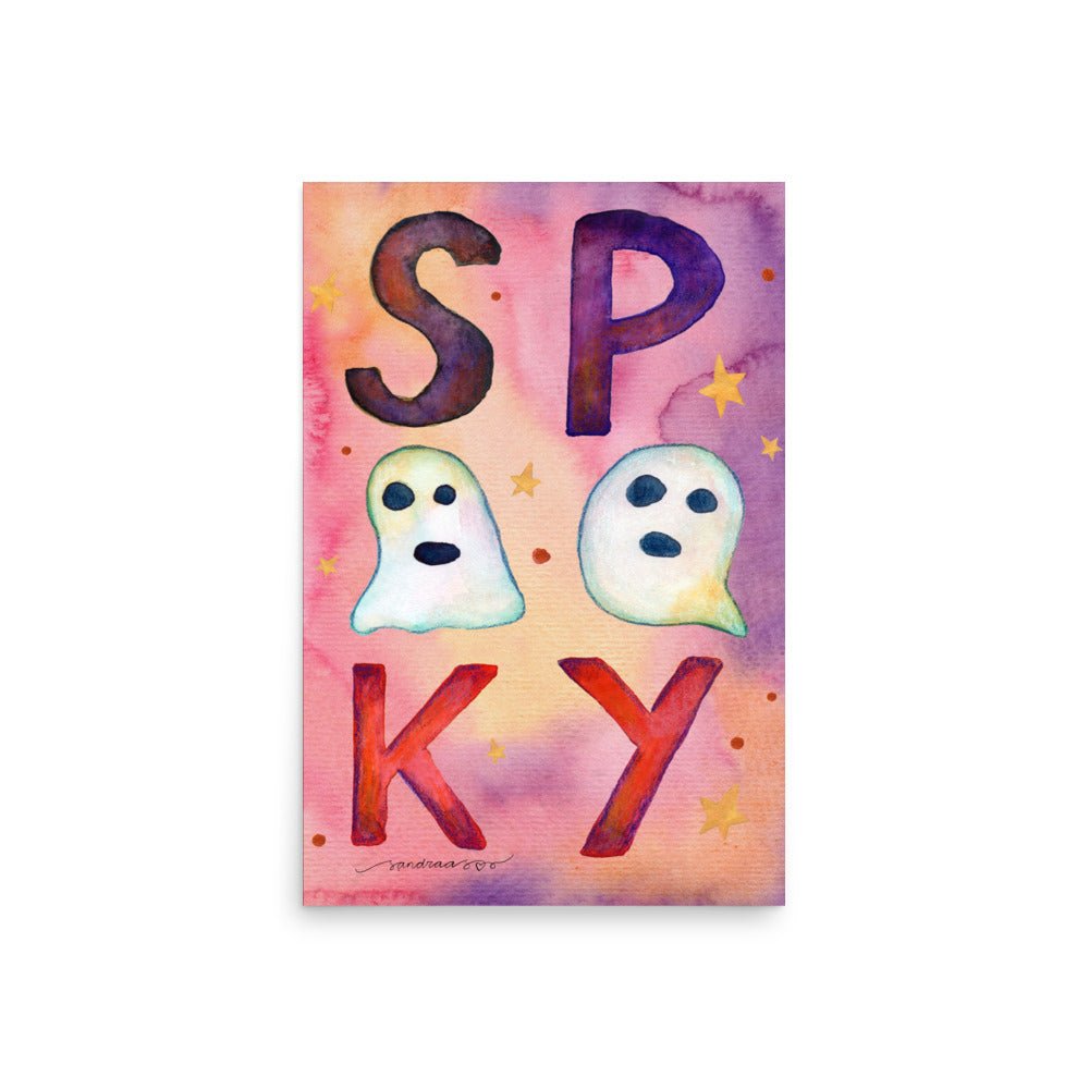 Spooky Ghosts Halloween Poster 👻🎃 | Watercolor Illustration with ‘Boo!’ Text – Cute Spooky Wall Art - SANDRAAS