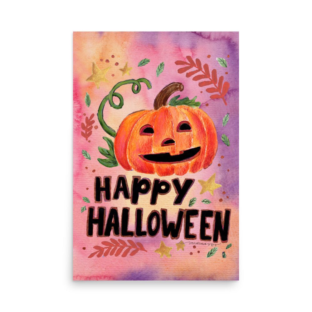 Happy Halloween Pumpkin Poster 🎃✨ | Watercolor Illustration – Cozy Spooky Wall Art - SANDRAAS