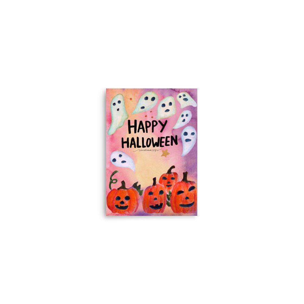 "Happy Halloween Poster 🎃👻 | Watercolor Pumpkins & Ghosts Illustration – Spooky Cute Wall Art" - SANDRAAS