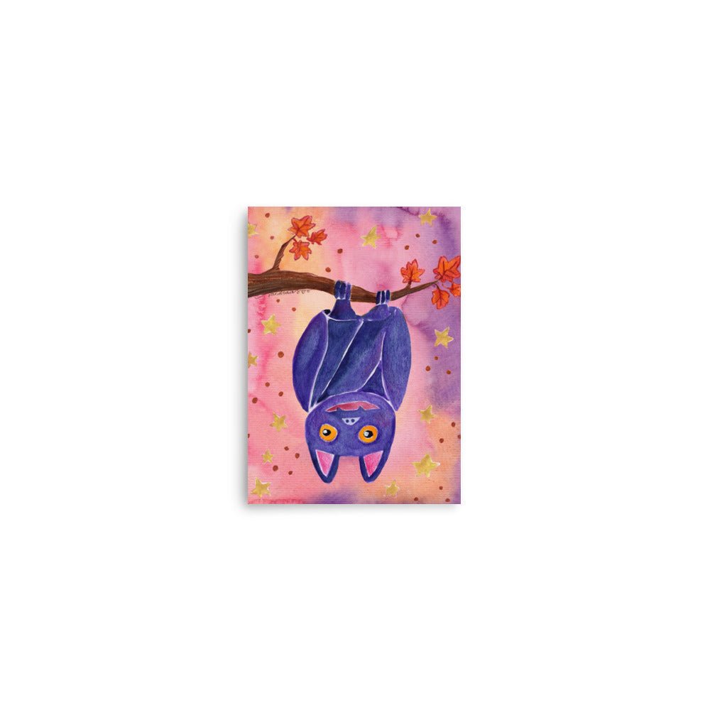 Whimsical Bat Poster 🦇🌙 | Cute Watercolor Illustration Hanging from Tree Branch – Spooky Cute Wall Art - SANDRAAS