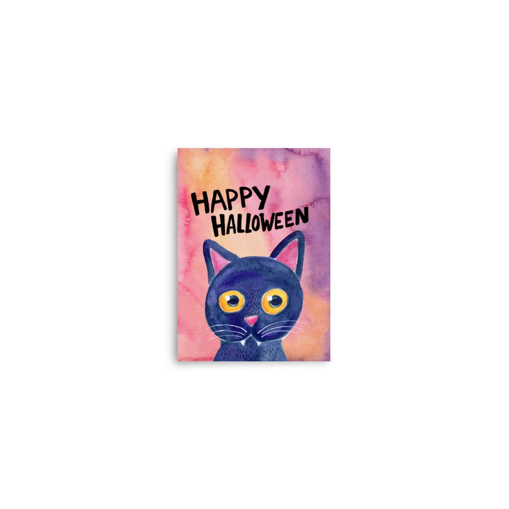Whimsical Black Cat Poster 🐈‍⬛✨ | Cute Watercolor Illustration – Happy Halloween | Cozy Spooky Wall Art - SANDRAAS