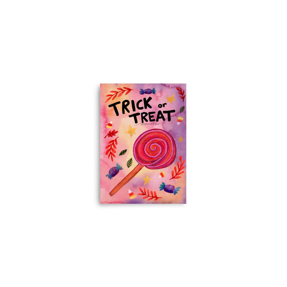 Trick or Treat Halloween Poster 🎃🍬👻 | Watercolor Illustration + Hand Lettered Text – Spooky Cute Wall Art - SANDRAAS