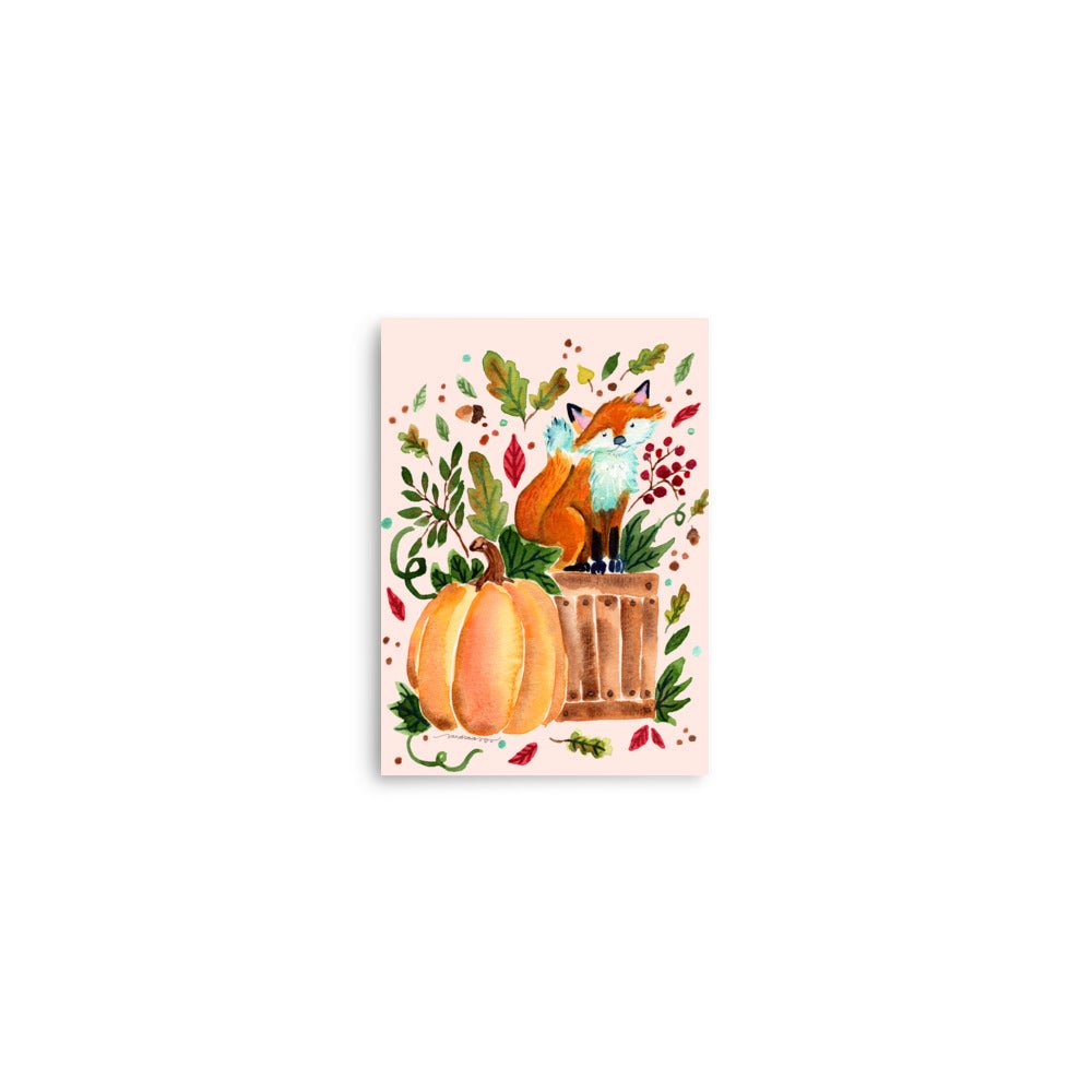 Cozy Autumn Fox Watercolor Poster • Pumpkin & Fall Leaves Wall Art • Woodland Animal Illustration Print - SANDRAAS
