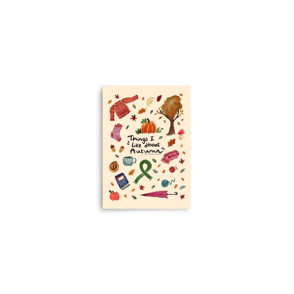 Things I Like About Autumn Poster • Watercolor Cozy Sweater, Pumpkin, Socks & Tea Wall Art • Hygge Fall Illustration Print - SANDRAAS