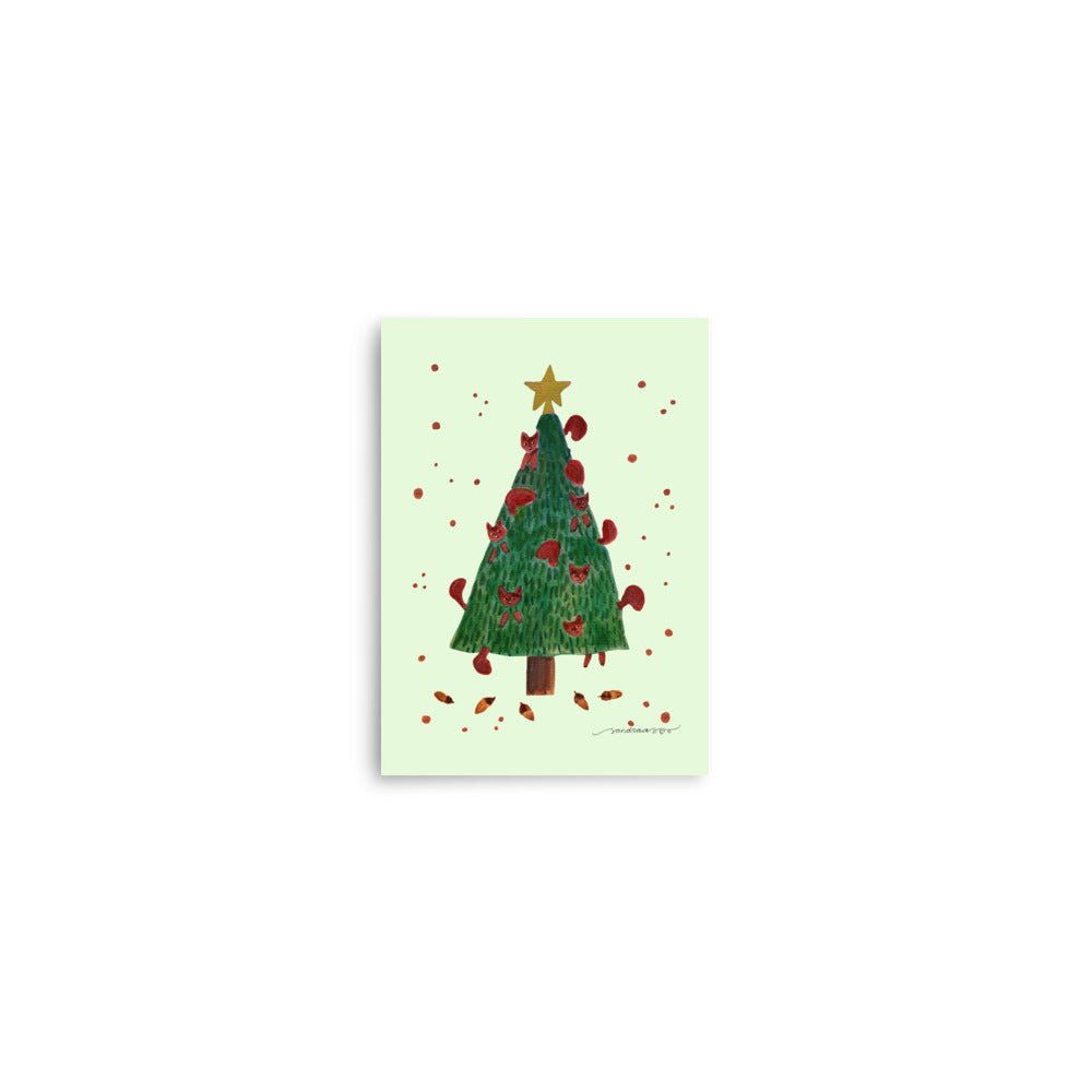 🎄 Whimsical Squirrel Christmas Tree Poster – Watercolor Squirrels in a Festive Tree 🐿️✨ Light Green Background | Museum - Quality Matte Print - SANDRAAS