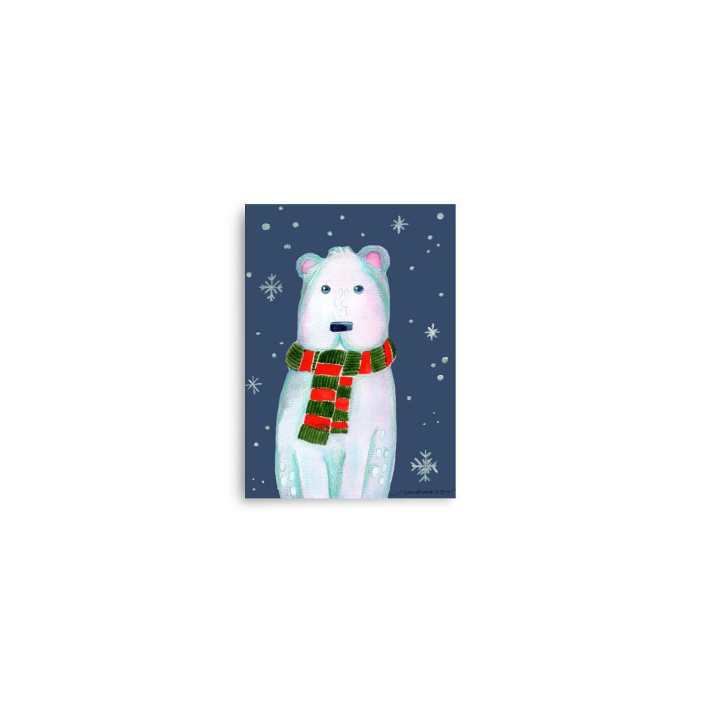 ❄️ Whimsical Polar Bear Poster – Watercolor Arctic Bear on Dark Blue Background 🐻‍❄️✨ Museum - Quality Matte Print - SANDRAAS