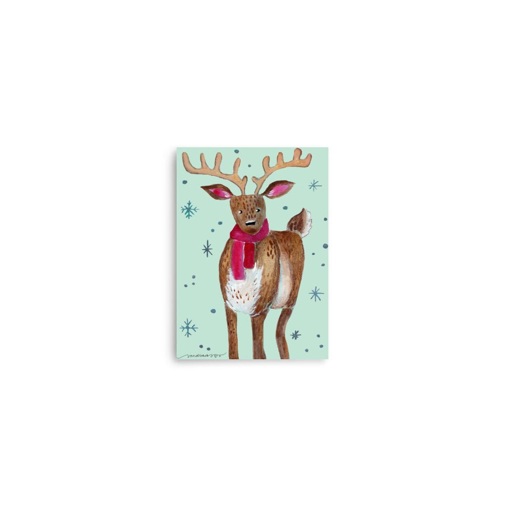 🦌 Whimsical Deer Poster – Watercolor Forest Deer on Turquoise Background 💙✨ Museum - Quality Matte Print - SANDRAAS