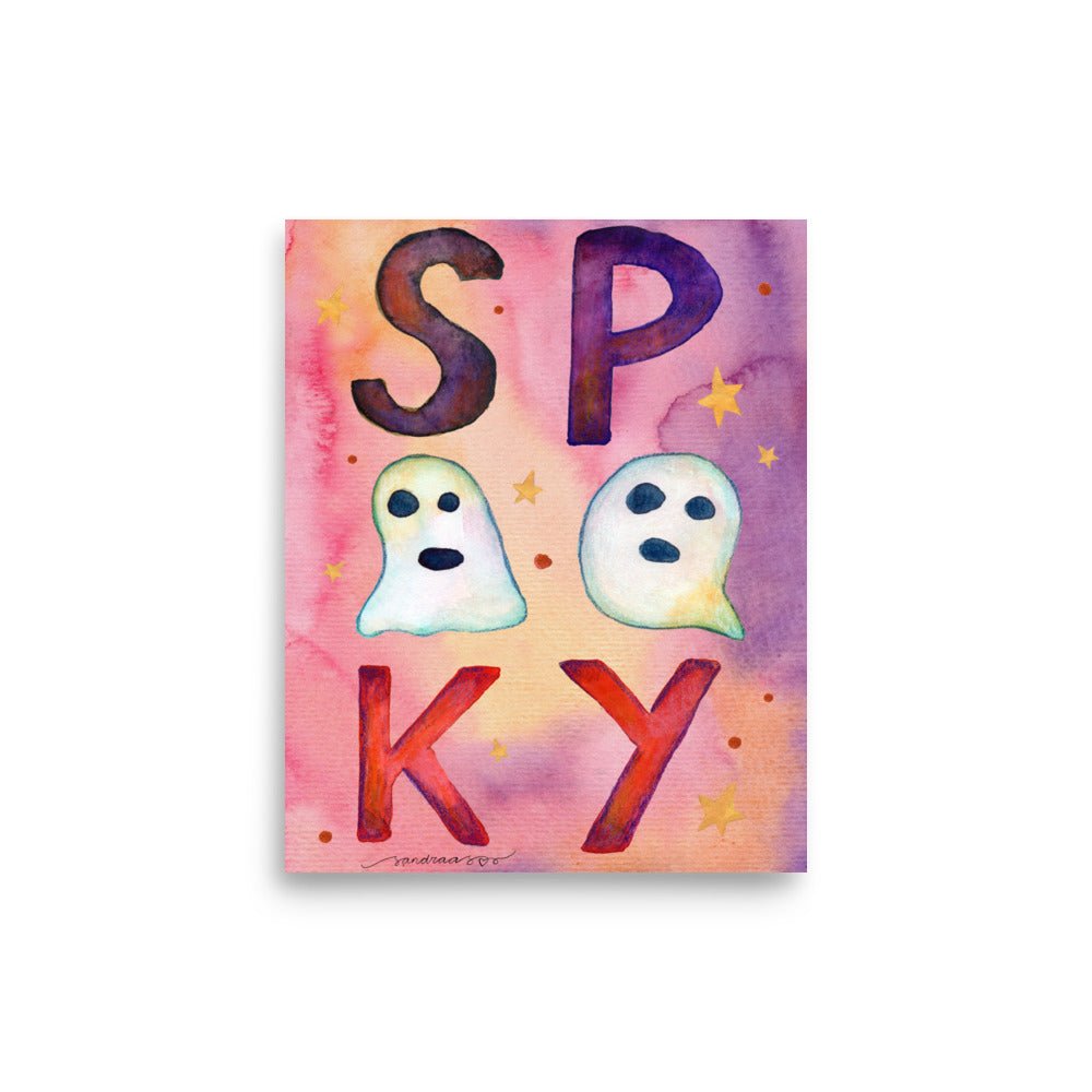 Spooky Ghosts Halloween Poster 👻🎃 | Watercolor Illustration with ‘Boo!’ Text – Cute Spooky Wall Art - SANDRAAS