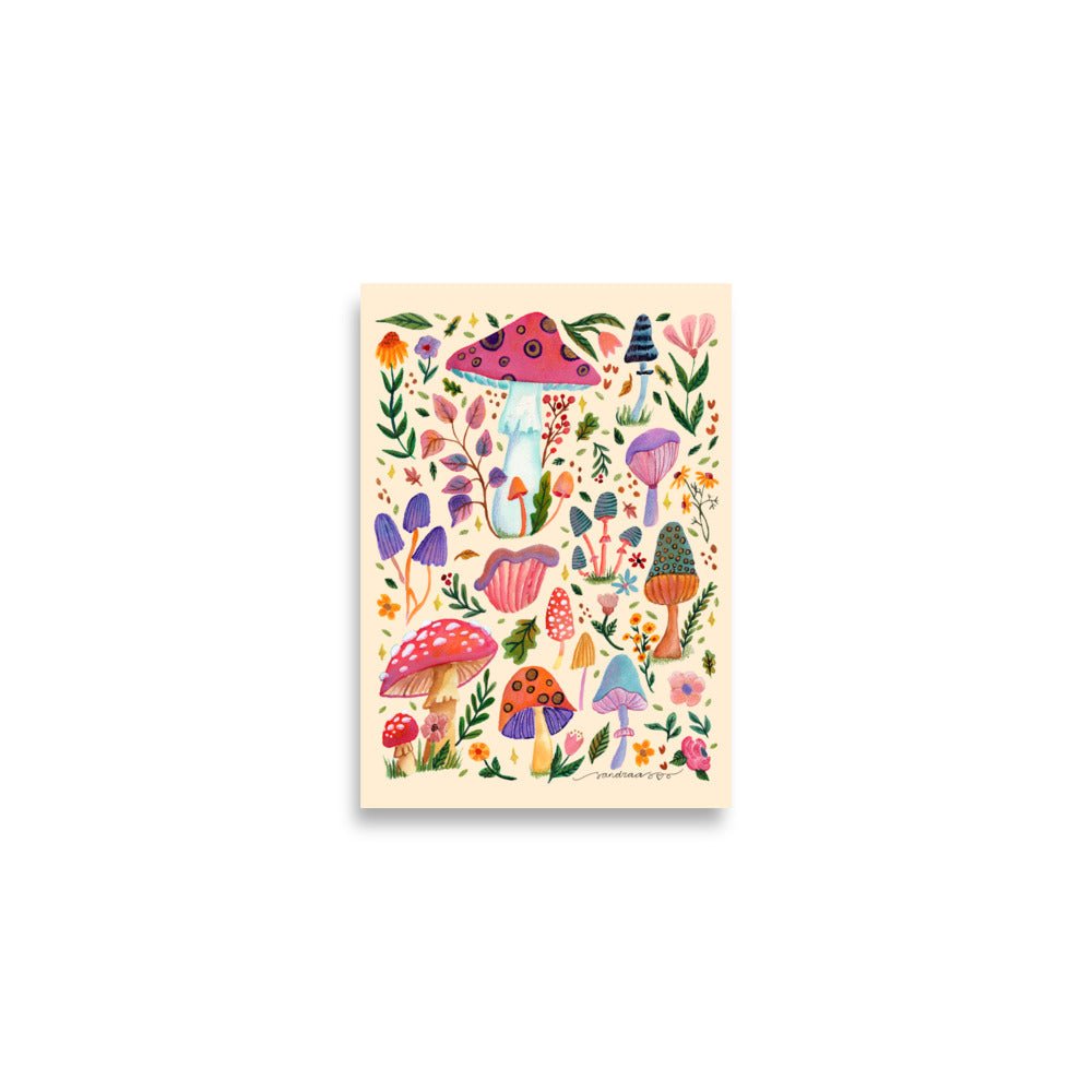 Whimsical Autumn Mushrooms Poster • Watercolor Woodland Florals & Fall Nature Wall Art • Cozy Seasonal Illustration Print - SANDRAAS