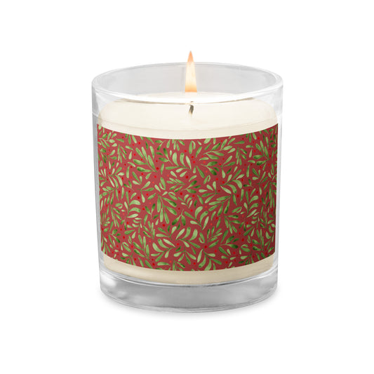 Glass jar soy wax candle - Red winter leaves