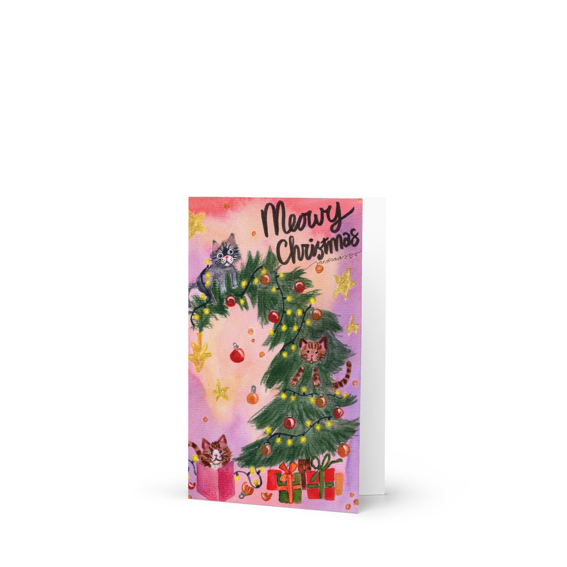 🎄 Meowy Christmas Card – Whimsical Cats Sitting in a Christmas Tree 😺🌲✨ Cute Holiday Greeting Card - SANDRAAS