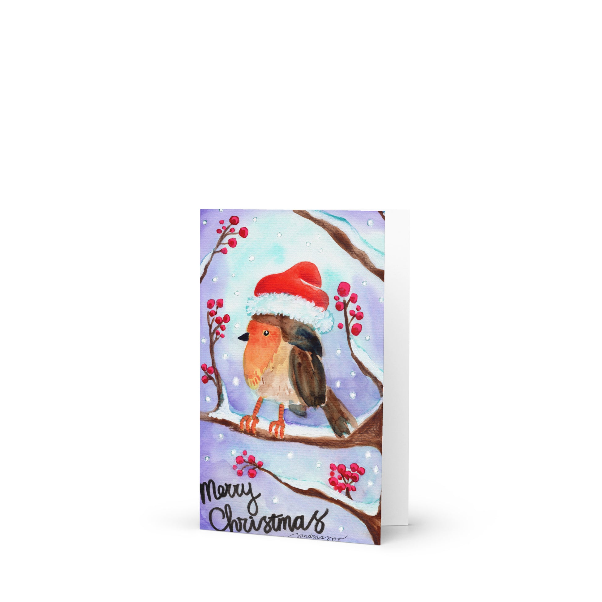 🎄 Merry Christmas Robin Card – Whimsical Watercolor Robin on a Tree Branch 🐦✨ Charming Holiday Greeting Card - SANDRAAS