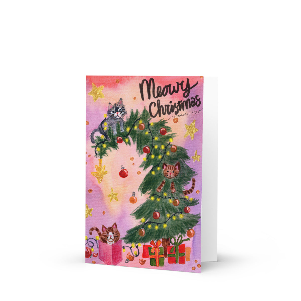 🎄 Meowy Christmas Card – Whimsical Cats Sitting in a Christmas Tree 😺🌲✨ Cute Holiday Greeting Card - SANDRAAS