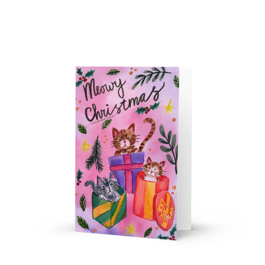 🎄 Meowy Christmas Gift Box Cats Card – Whimsical Cats Sitting in Holiday Presents 😺🎁✨ Cute Watercolor Christmas Greeting Card - SANDRAAS