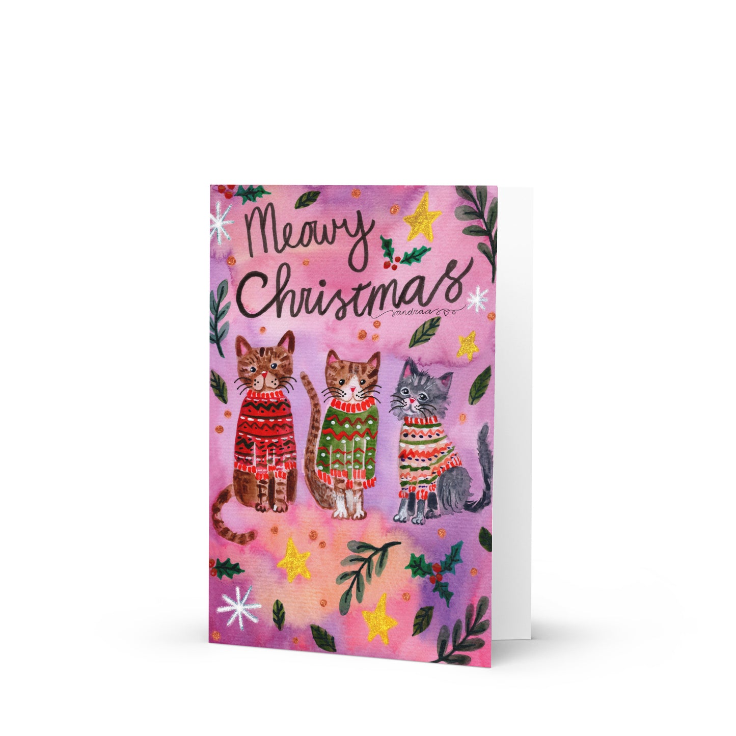 🎄 Meowy Christmas Sweater Cats Card – Whimsical Watercolor Cats in Cozy Christmas Sweaters 😺🧶✨ Holiday Greeting Card - SANDRAAS