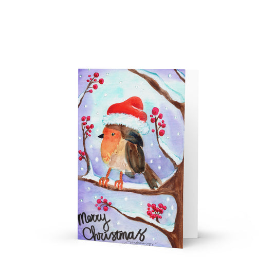 🎄 Merry Christmas Robin Card – Whimsical Watercolor Robin on a Tree Branch 🐦✨ Charming Holiday Greeting Card - SANDRAAS
