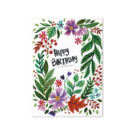 Happy Birthday Card – Watercolor Floral Wreath - SANDRAAS