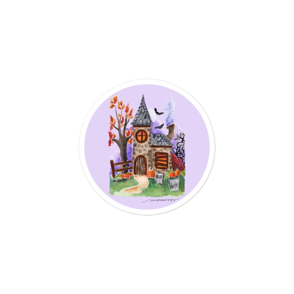 Haunted House Halloween Sticker • Watercolor Spooky Vinyl Decal • Durable Bubble - Free Adhesive Sticker - SANDRAAS