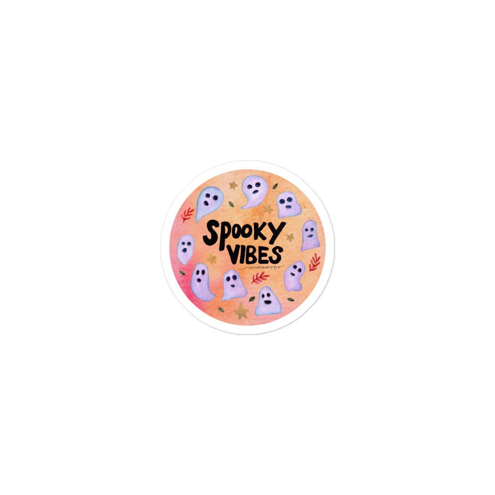 Spooky Vibes Halloween Sticker • Watercolor Ghosts & Hand Lettering Vinyl Decal • Pastel Bubble - Free Adhesive Sticker - SANDRAAS