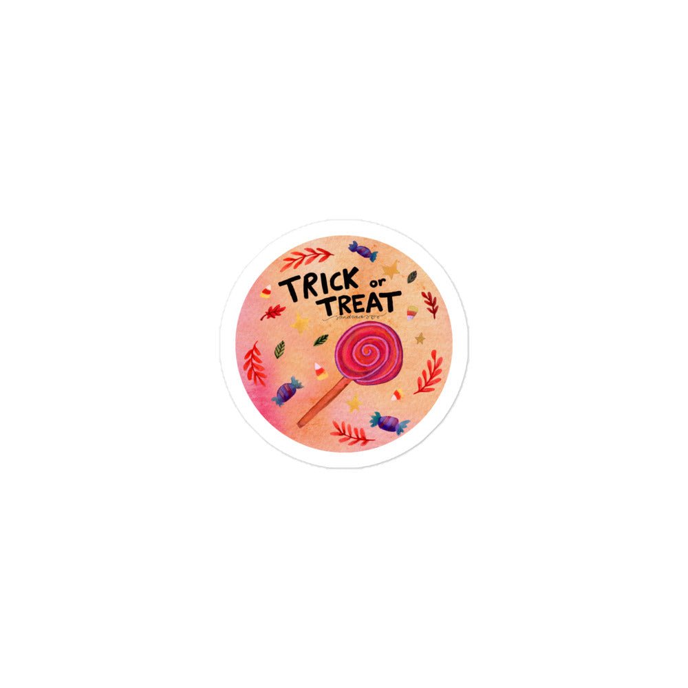 Trick or Treat Halloween Sticker • Watercolor Candy & Hand Lettering Vinyl Decal • Pastel Bubble - Free Adhesive Sticker - SANDRAAS