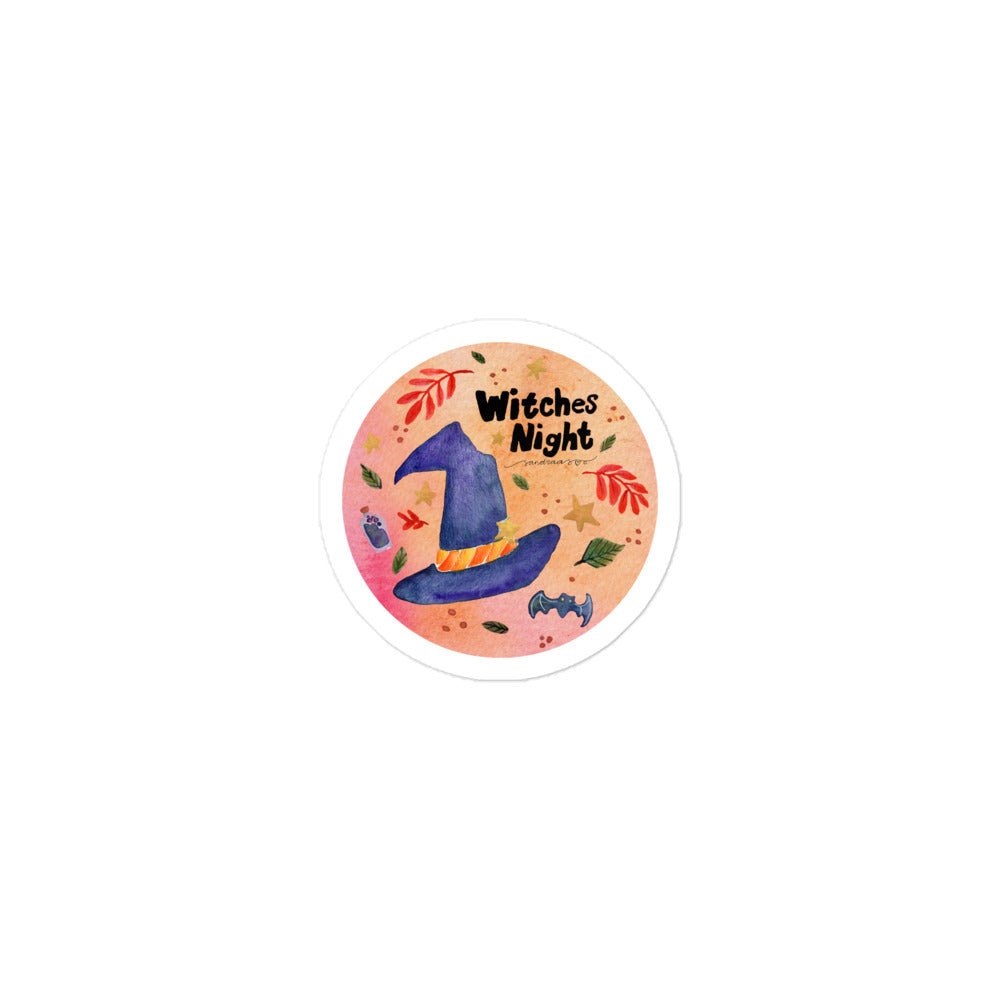 Witches Night Halloween Sticker • Watercolor Witchy Items & Hand Lettering Vinyl Decal • Bubble - Free Spooky Sticker - SANDRAAS