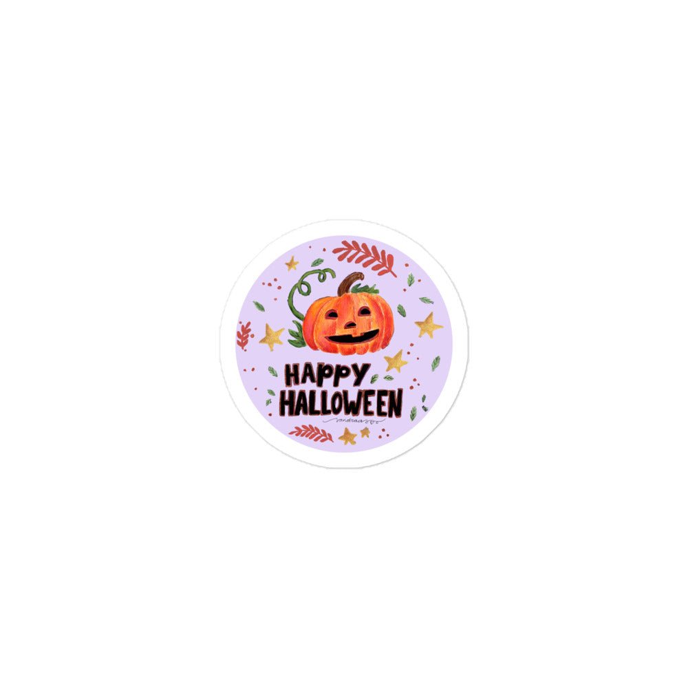 Happy Halloween Pumpkin Sticker • Watercolor Carved Jack - o’ - Lantern Vinyl Decal • Spooky Bubble - Free Sticker - SANDRAAS