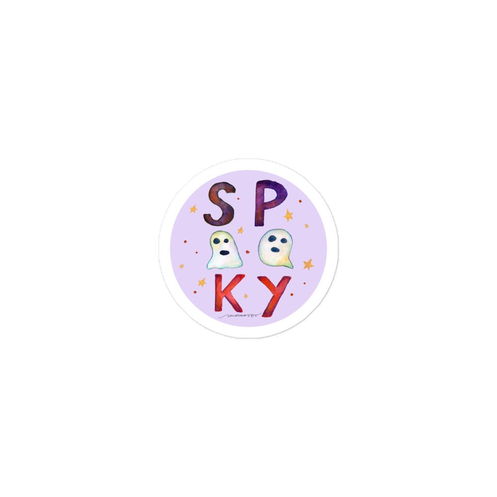 Spooky Ghost Letters Sticker • Watercolor Halloween Text with Ghost “O”s Vinyl Decal • Bubble - Free Purple Background Sticker - SANDRAAS