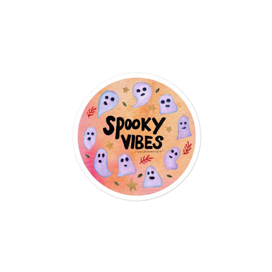 Spooky Vibes Halloween Sticker • Watercolor Ghosts & Hand Lettering Vinyl Decal • Pastel Bubble - Free Adhesive Sticker - SANDRAAS