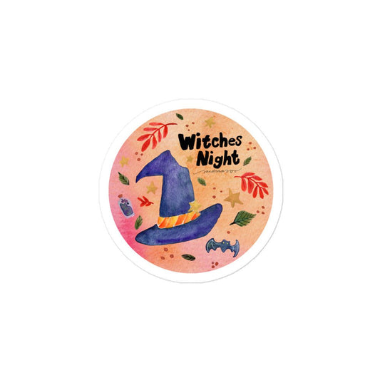 Witches Night Halloween Sticker • Watercolor Witchy Items & Hand Lettering Vinyl Decal • Bubble - Free Spooky Sticker - SANDRAAS