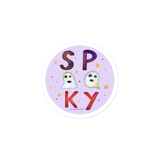 Spooky Ghost Letters Sticker • Watercolor Halloween Text with Ghost “O”s Vinyl Decal • Bubble - Free Purple Background Sticker - SANDRAAS