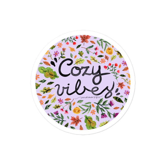 Cozy Vibes Waterproof Sticker 🌸 | Hand - Lettered Quote + Watercolor Floral Design - SANDRAAS