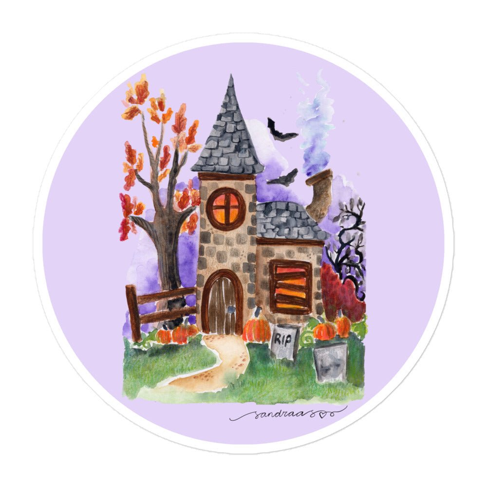 Haunted House Halloween Sticker • Watercolor Spooky Vinyl Decal • Durable Bubble - Free Adhesive Sticker - SANDRAAS