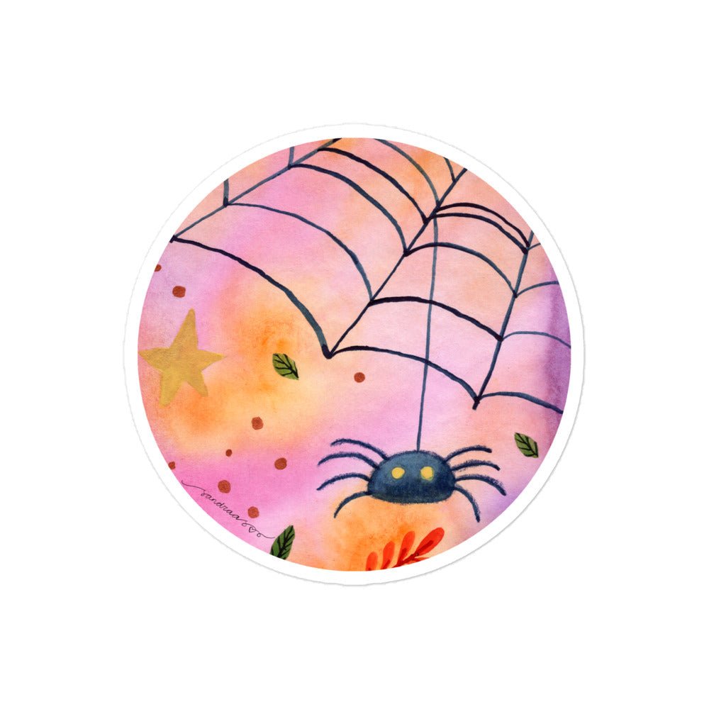Whimsical Spider Halloween Sticker • Watercolor Hanging Spider on Web Vinyl Decal • Spooky Bubble - Free Sticker - SANDRAAS
