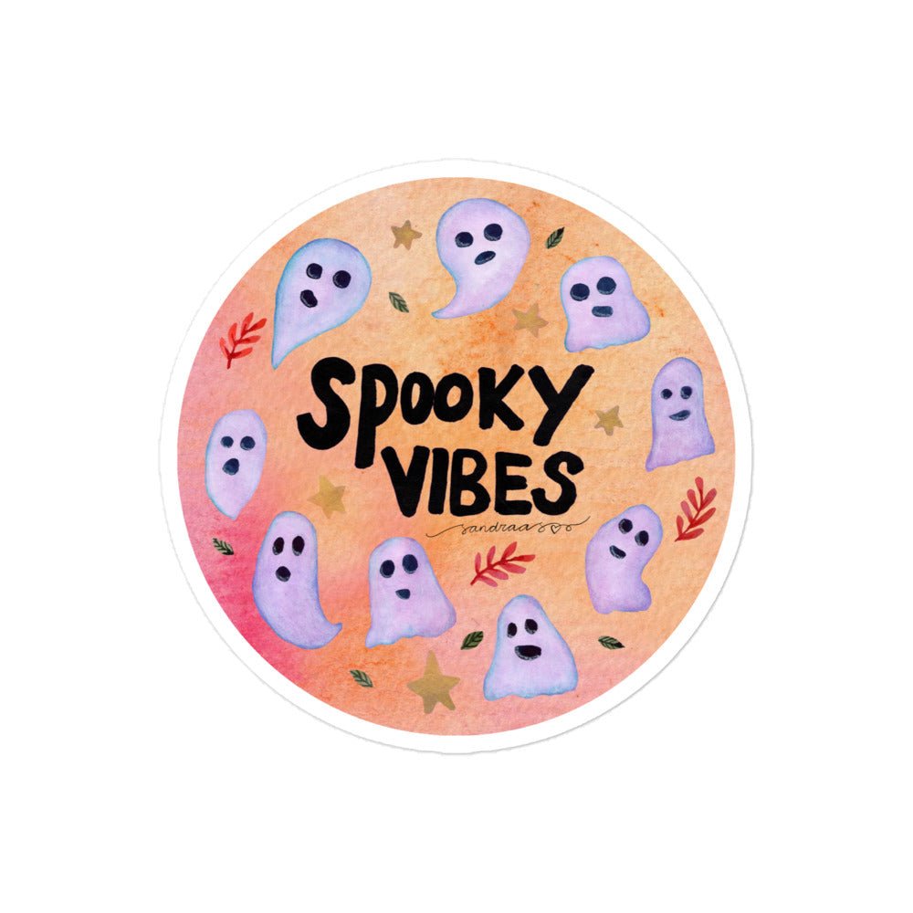 Spooky Vibes Halloween Sticker • Watercolor Ghosts & Hand Lettering Vinyl Decal • Pastel Bubble - Free Adhesive Sticker - SANDRAAS