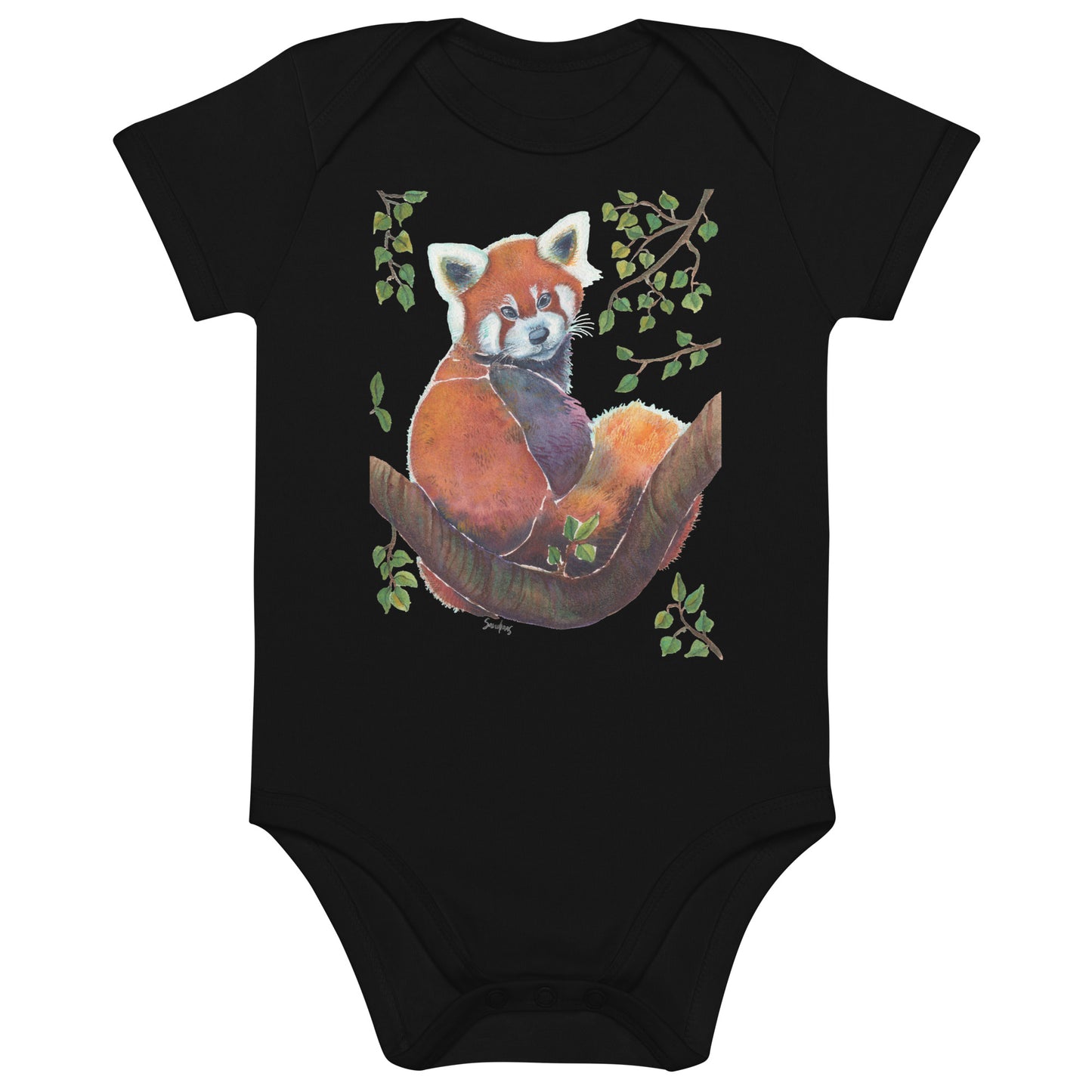 Organic cotton baby bodysuit - Red Panda