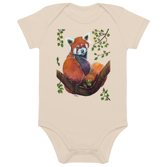 Organic cotton baby bodysuit - Red Panda