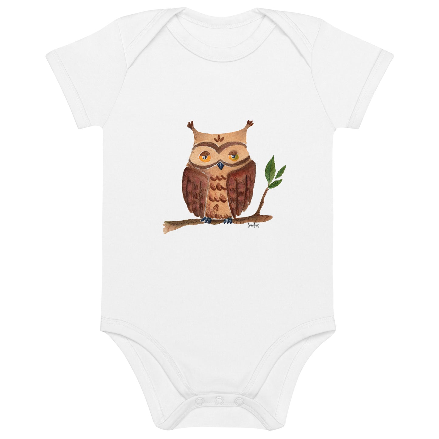 Organic cotton baby bodysuit - Owl