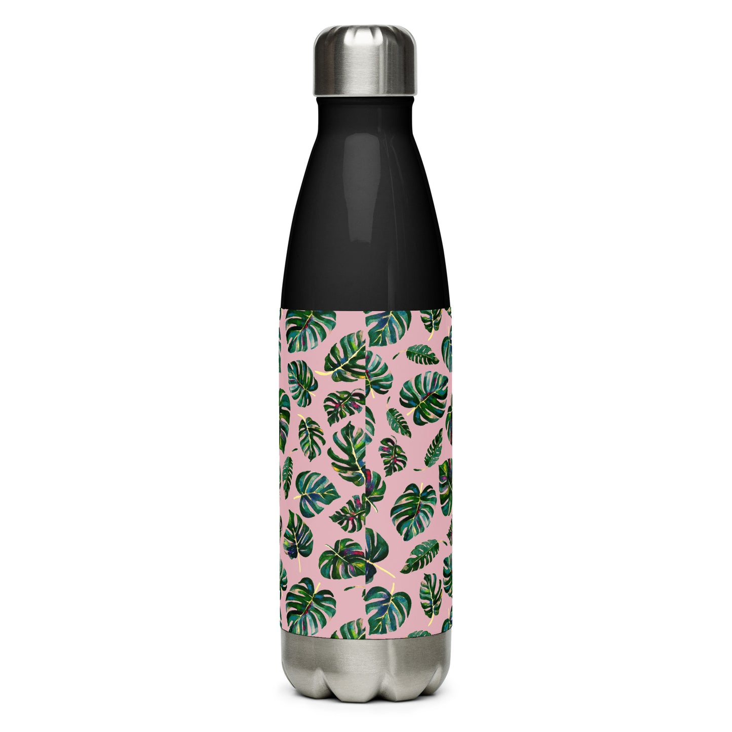 Stainless steel water bottle - Monstera Leaves - Pink