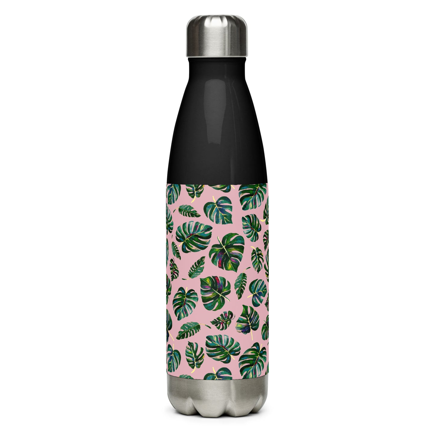 Stainless steel water bottle - Monstera Leaves - Pink