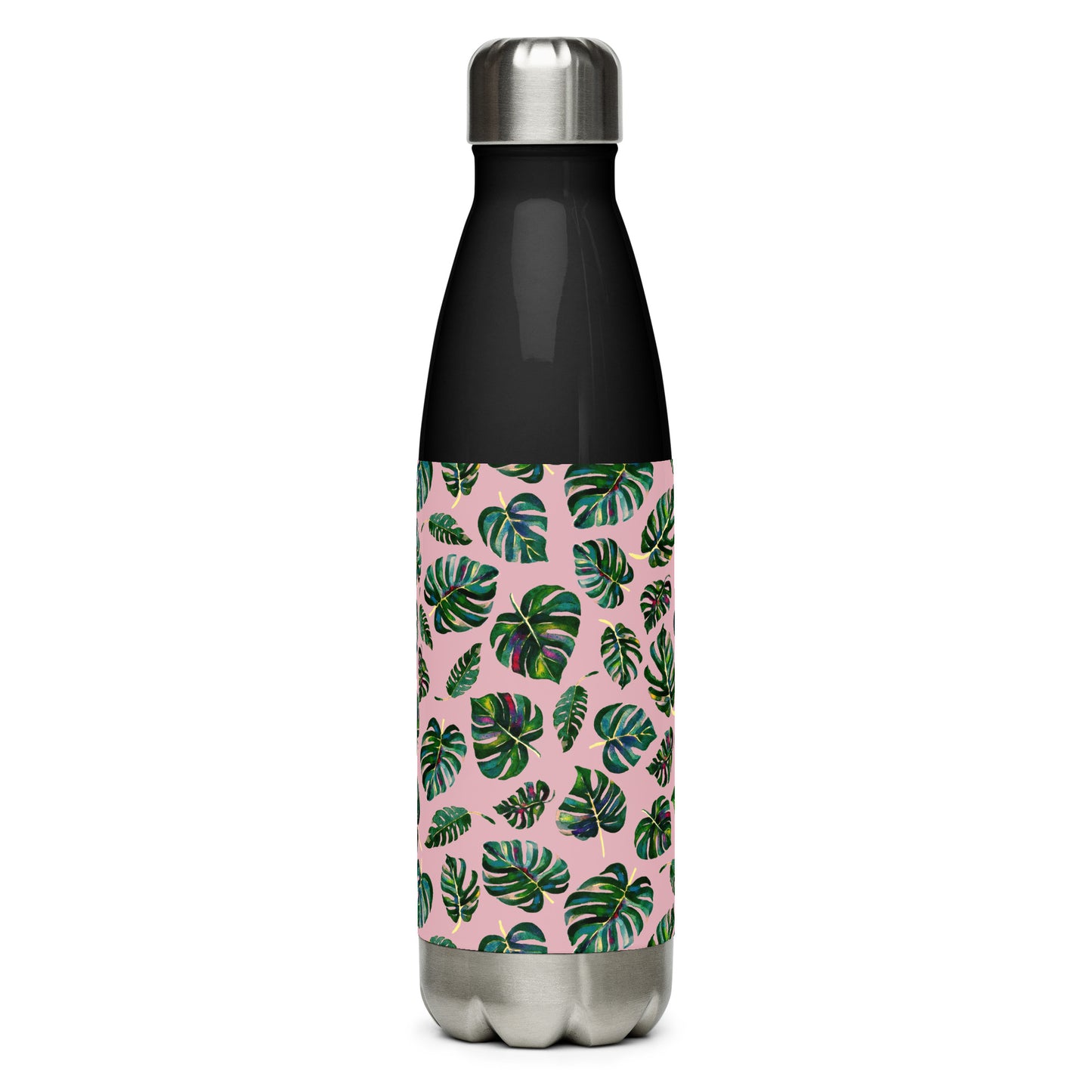 Stainless steel water bottle - Monstera Leaves - Pink