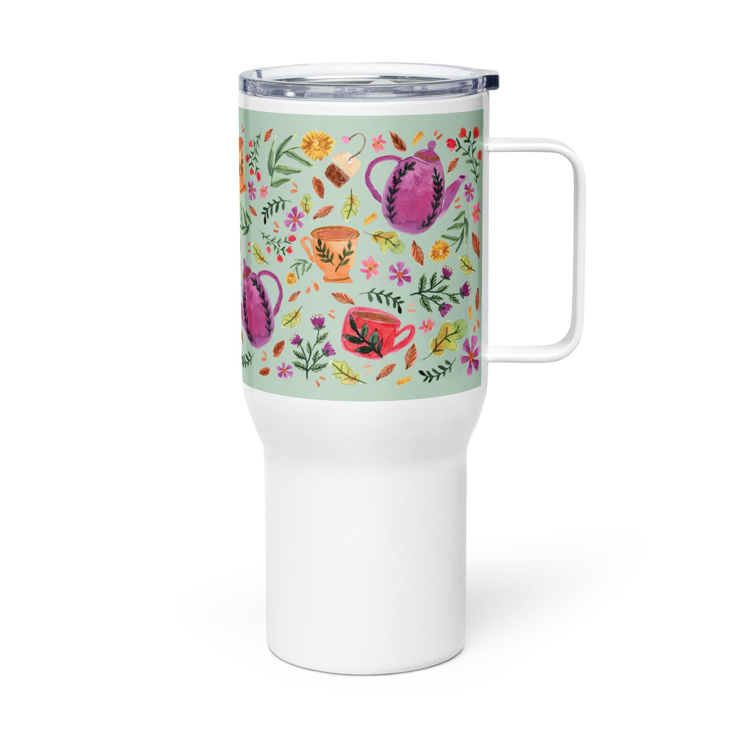 Travel mug with a handle - Cozy Autumn Tea Green