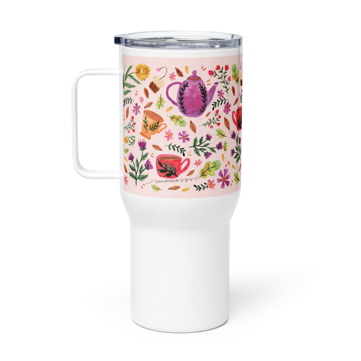 Travel mug with a handle - Cozy Autumn Pink