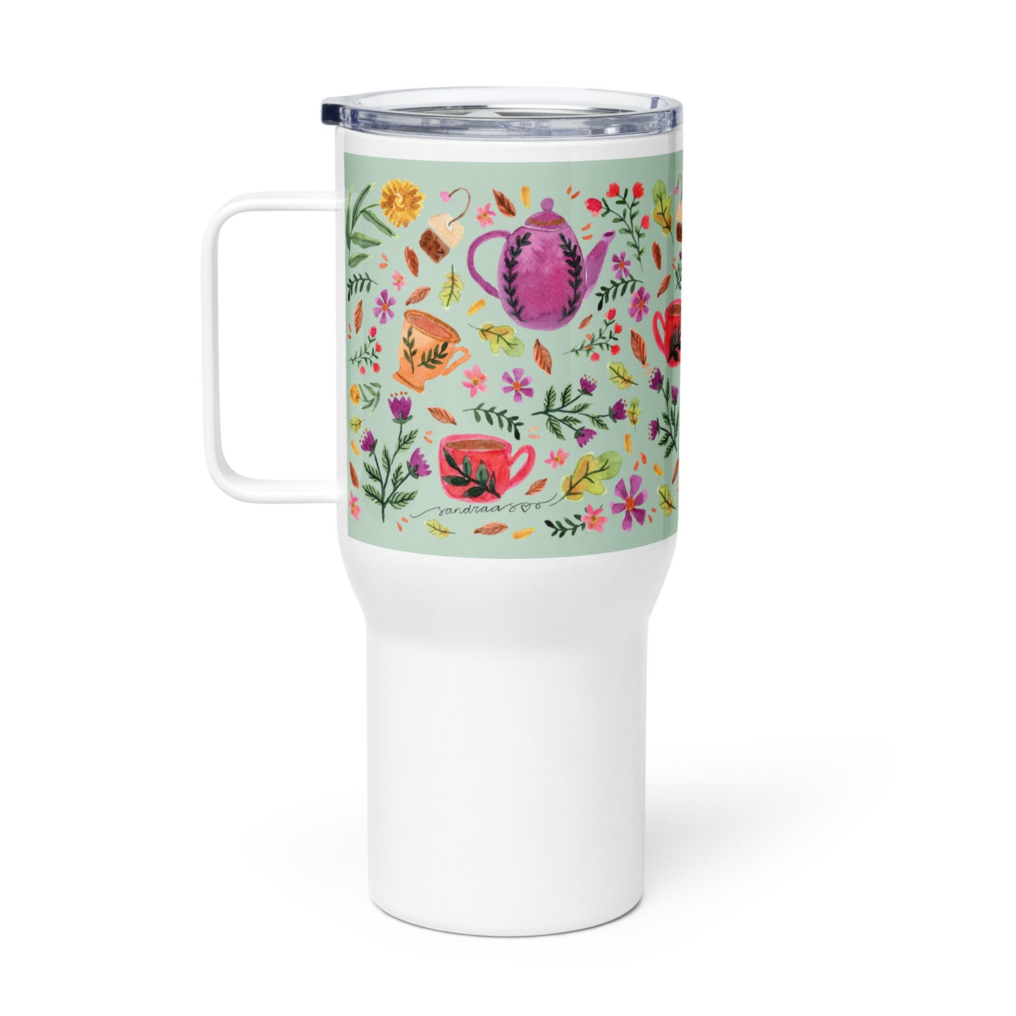 Travel mug with a handle - Cozy Autumn Tea Green