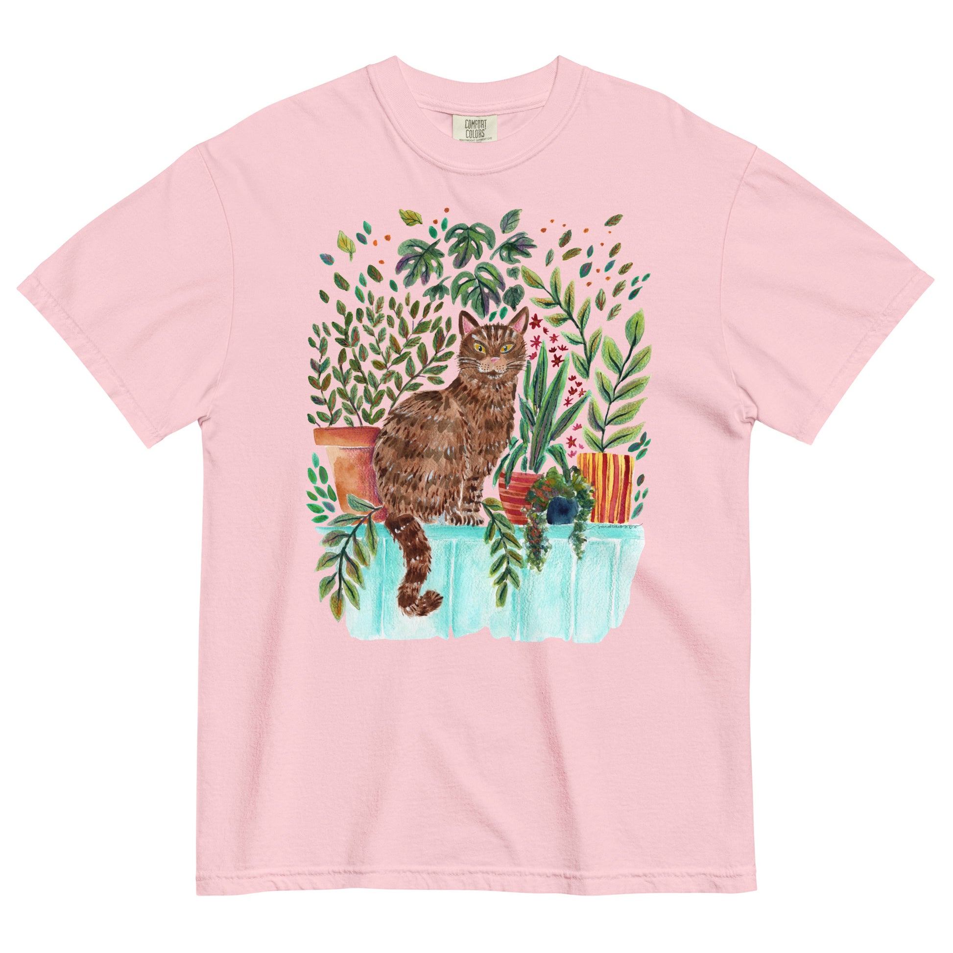 Garment - Dyed T-Shirt – Cat Sitting in the Window 🐾🌿 - SANDRAAS
