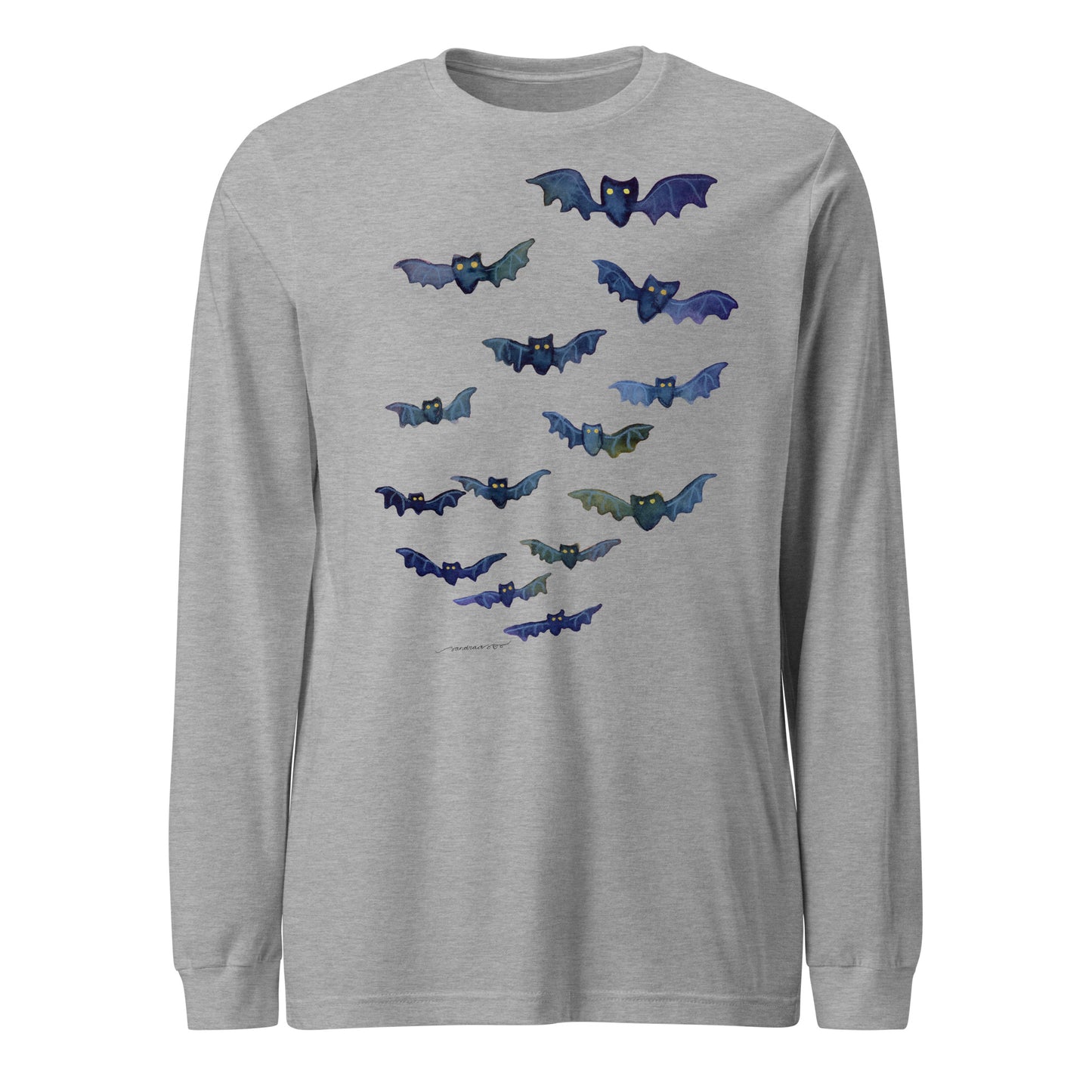 Halloween Bats Women’s Long Sleeve T-Shirt • Watercolor Bat Tee • Spooky Season Fall Shirt - SANDRAAS