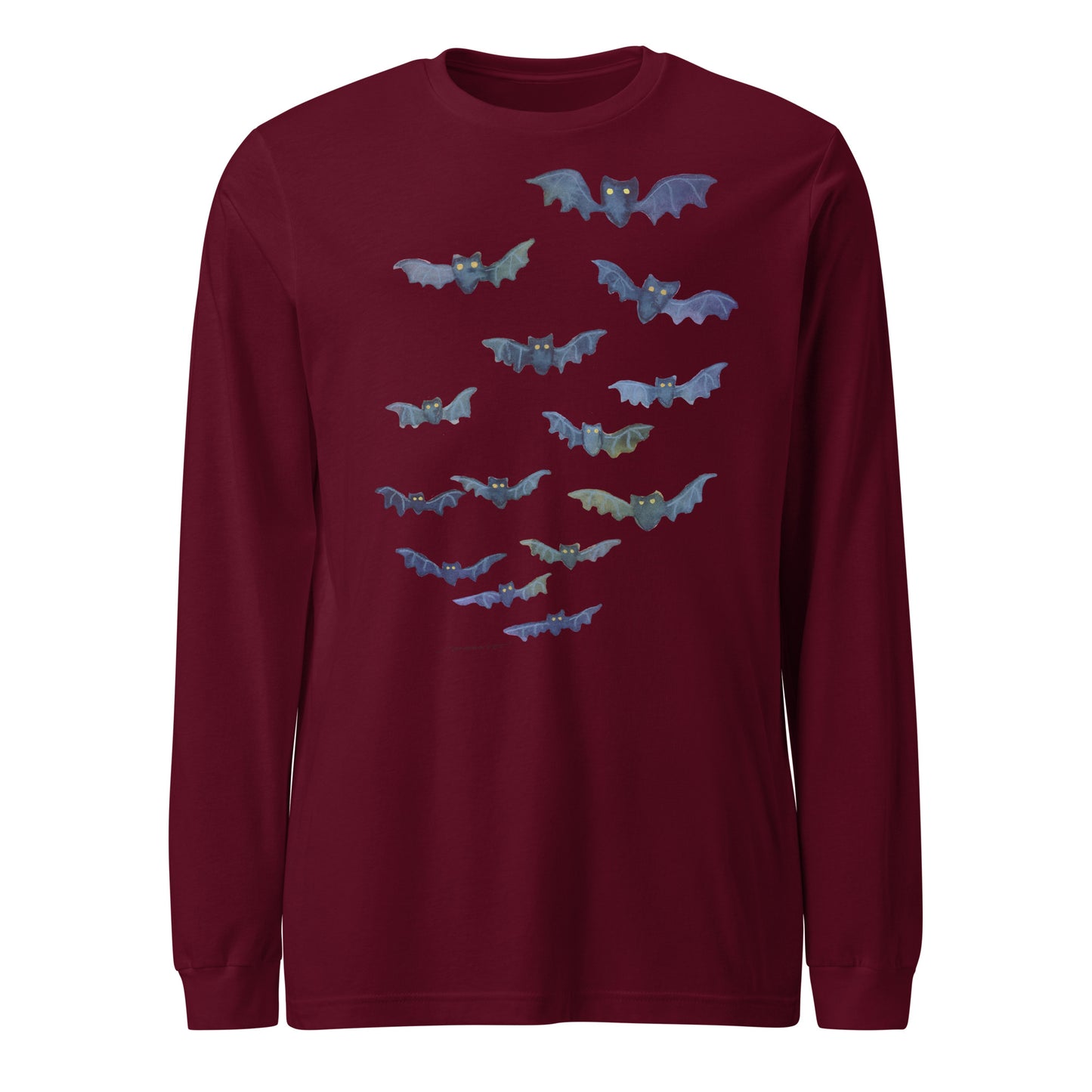 Halloween Bats Women’s Long Sleeve T-Shirt • Watercolor Bat Tee • Spooky Season Fall Shirt - SANDRAAS
