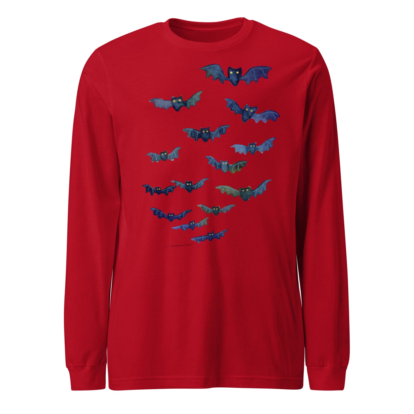Halloween Bats Women’s Long Sleeve T-Shirt • Watercolor Bat Tee • Spooky Season Fall Shirt - SANDRAAS